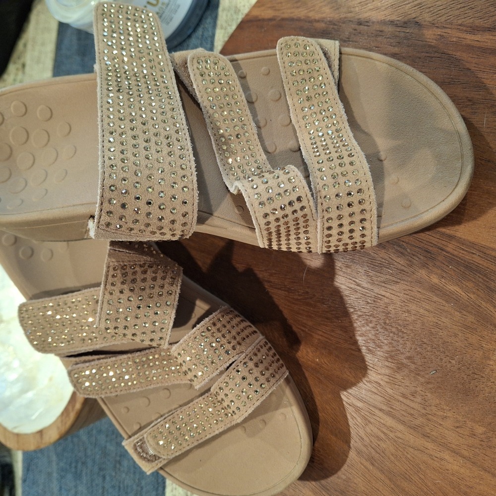 Beige Sandals with Rhinestone Straps - Picture 3 of 5